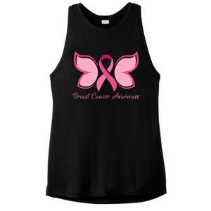 Breast Cancer Awareness Butterfly Pink Ribbon Ladies PosiCharge Tri-Blend Wicking Tank