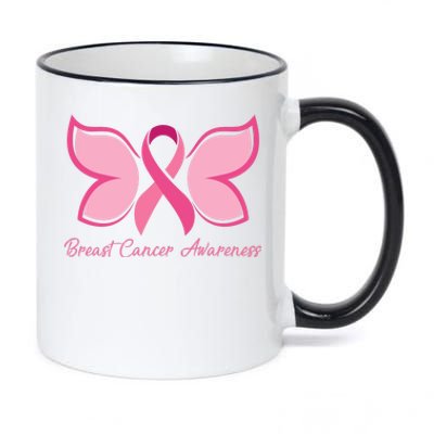 Breast Cancer Awareness Butterfly Pink Ribbon 11oz Black Color Changing Mug