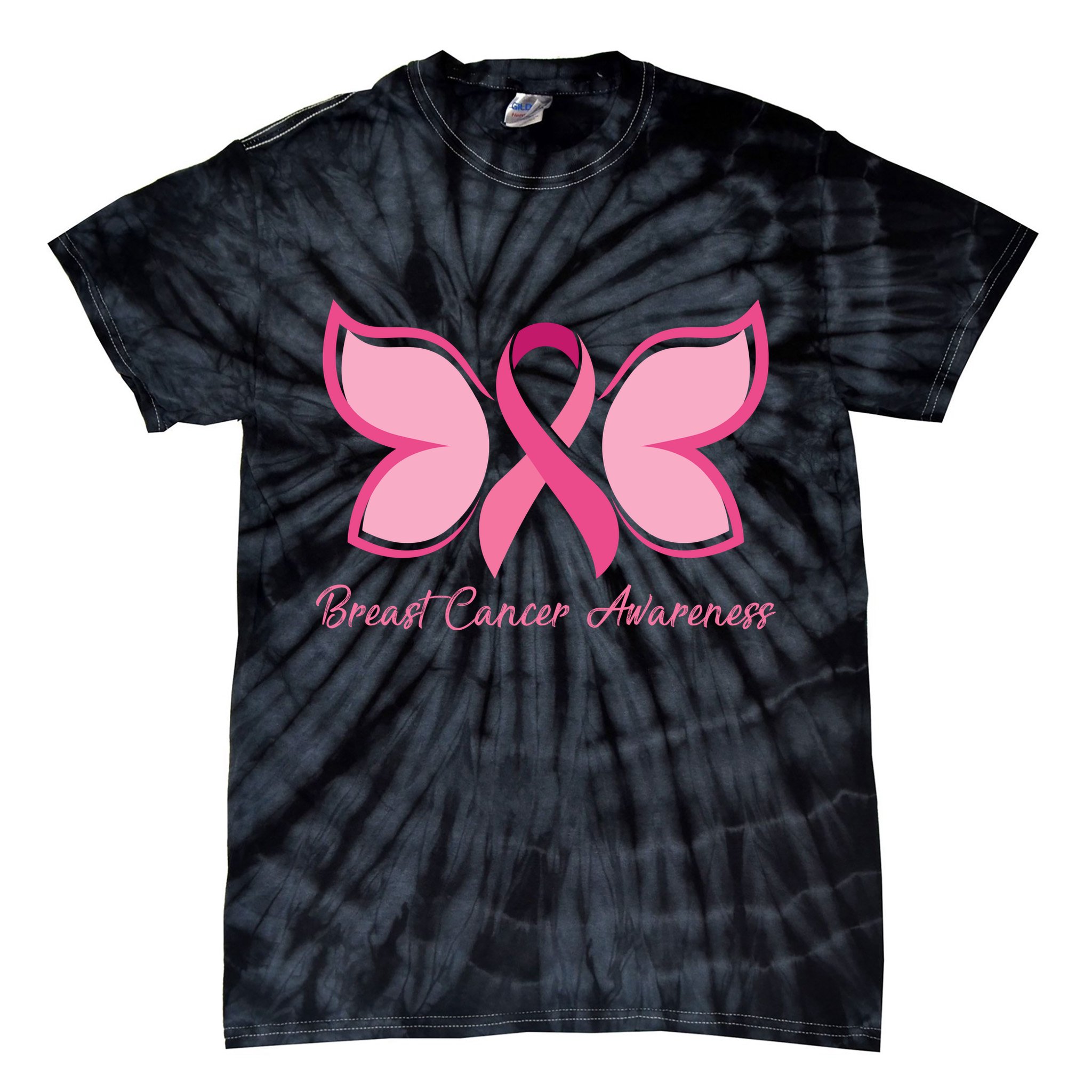 Breast Cancer Awareness Butterfly Pink Ribbon Tie-Dye T-Shirt