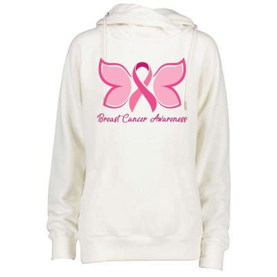 Breast Cancer Awareness Butterfly Pink Ribbon Womens Funnel Neck Pullover Hood