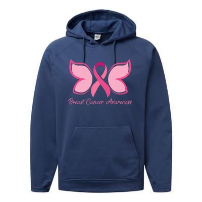 Breast Cancer Awareness Butterfly Pink Ribbon Performance Fleece Hoodie