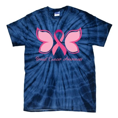 Breast Cancer Awareness Butterfly Pink Ribbon Tie-Dye T-Shirt