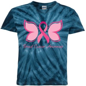 Breast Cancer Awareness Butterfly Pink Ribbon Kids Tie-Dye T-Shirt