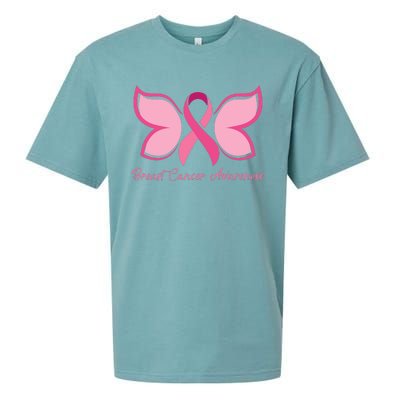 Breast Cancer Awareness Butterfly Pink Ribbon Sueded Cloud Jersey T-Shirt