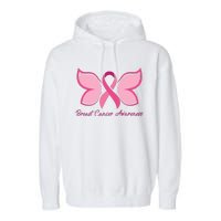 Breast Cancer Awareness Butterfly Pink Ribbon Garment-Dyed Fleece Hoodie