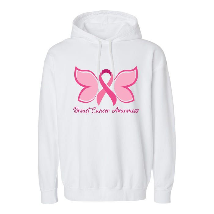 Breast Cancer Awareness Butterfly Pink Ribbon Garment-Dyed Fleece Hoodie