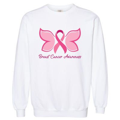 Breast Cancer Awareness Butterfly Pink Ribbon Garment-Dyed Sweatshirt