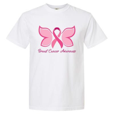 Breast Cancer Awareness Butterfly Pink Ribbon Garment-Dyed Heavyweight T-Shirt