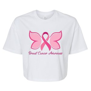 Breast Cancer Awareness Butterfly Pink Ribbon Bella+Canvas Jersey Crop Tee