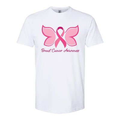 Breast Cancer Awareness Butterfly Pink Ribbon Softstyle CVC T-Shirt