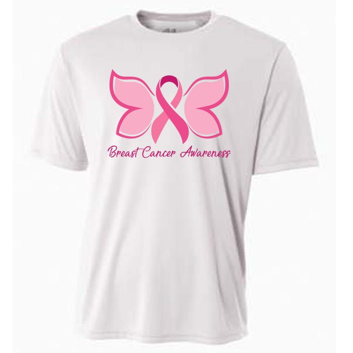 Breast Cancer Awareness Butterfly Pink Ribbon Cooling Performance Crew T-Shirt