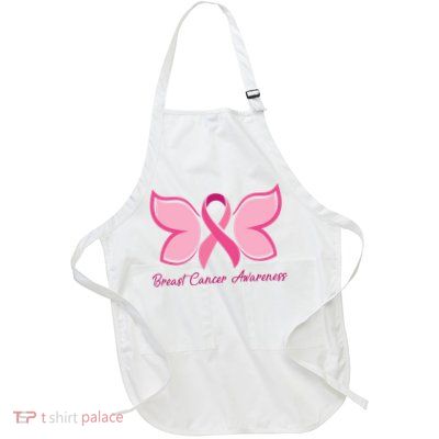 Breast Cancer Awareness Butterfly Pink Ribbon Full-Length Apron With Pockets