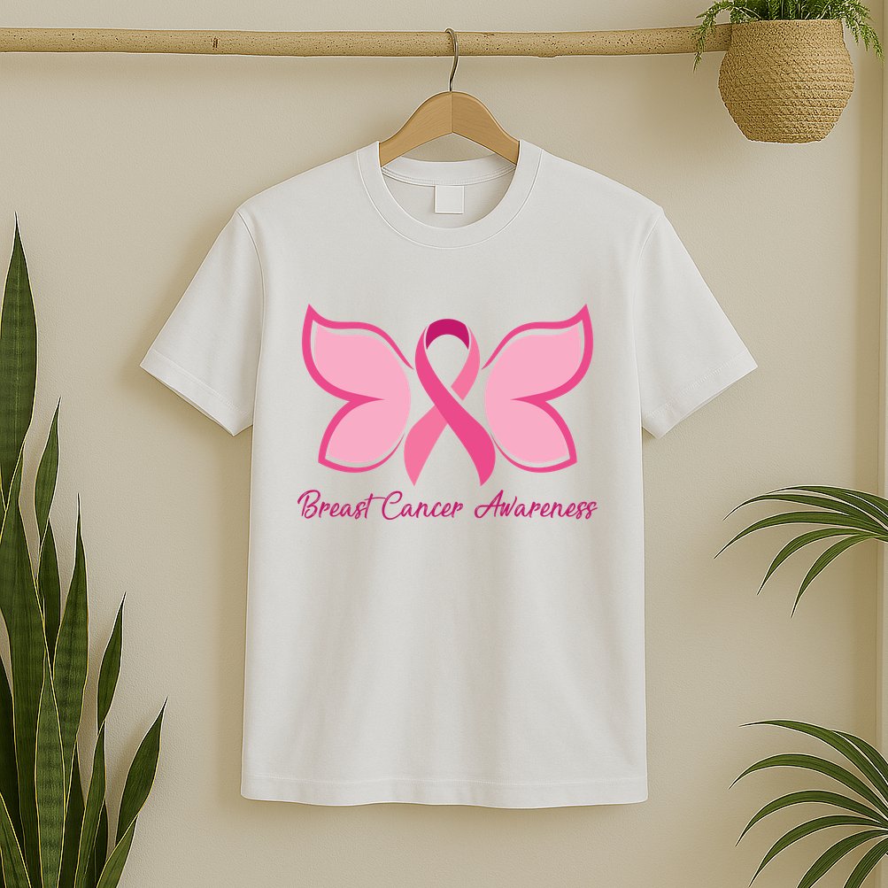 Breast Cancer Awareness Butterfly Pink Ribbon T-Shirt