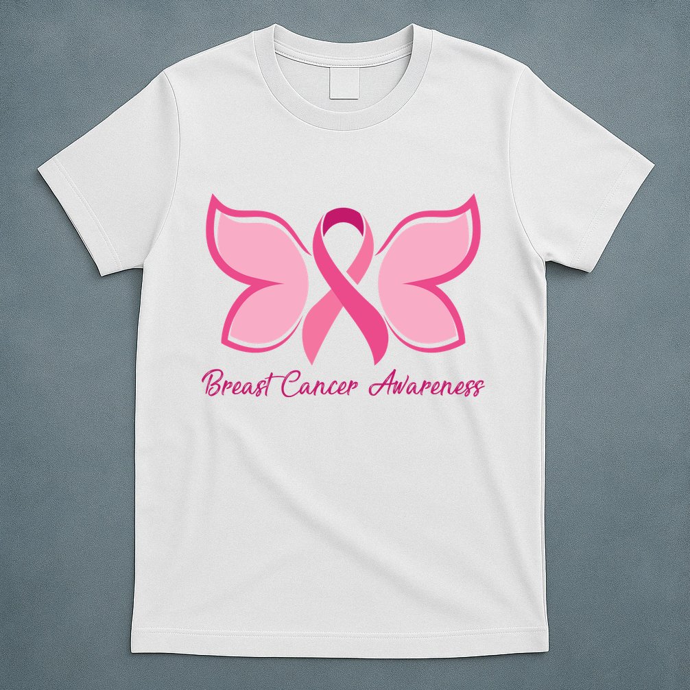 Breast Cancer Awareness Butterfly Pink Ribbon T-Shirt