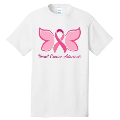 Breast Cancer Awareness Butterfly Pink Ribbon Tall T-Shirt