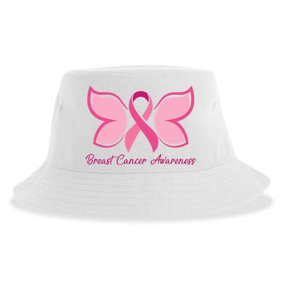 Breast Cancer Awareness Butterfly Pink Ribbon Sustainable Bucket Hat