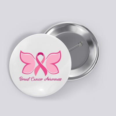 Breast Cancer Awareness Butterfly Pink Ribbon Button