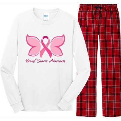 Breast Cancer Awareness Butterfly Pink Ribbon Long Sleeve Pajama Set