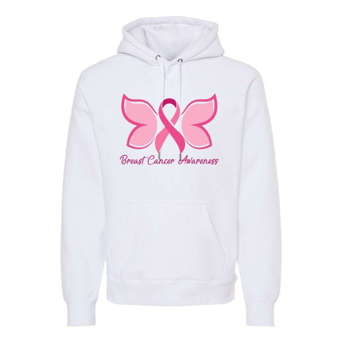 Breast Cancer Awareness Butterfly Pink Ribbon Premium Hoodie