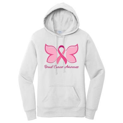 Breast Cancer Awareness Butterfly Pink Ribbon Women's Pullover Hoodie