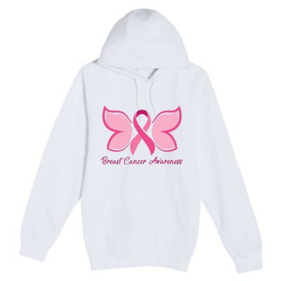 Breast Cancer Awareness Butterfly Pink Ribbon Premium Pullover Hoodie