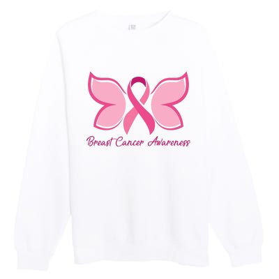 Breast Cancer Awareness Butterfly Pink Ribbon Premium Crewneck Sweatshirt