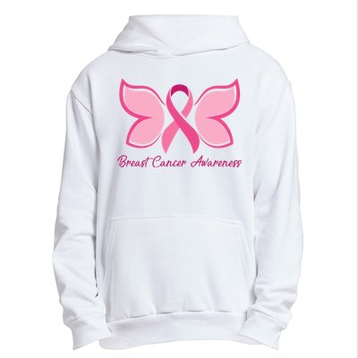 Breast Cancer Awareness Butterfly Pink Ribbon Urban Pullover Hoodie