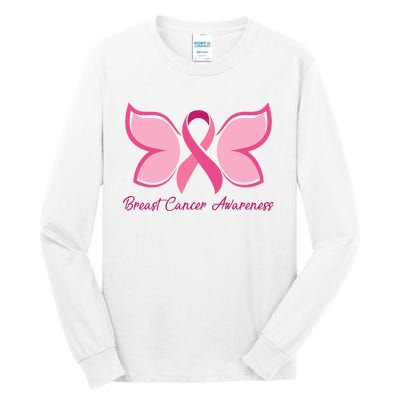 Breast Cancer Awareness Butterfly Pink Ribbon Tall Long Sleeve T-Shirt