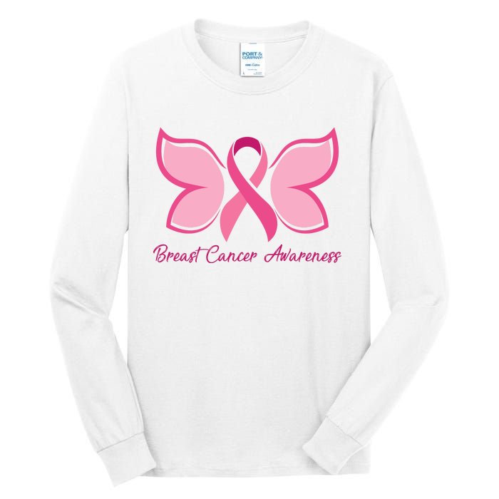 Breast Cancer Awareness Butterfly Pink Ribbon Tall Long Sleeve T-Shirt