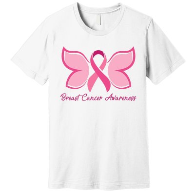 Breast Cancer Awareness Butterfly Pink Ribbon Premium T-Shirt