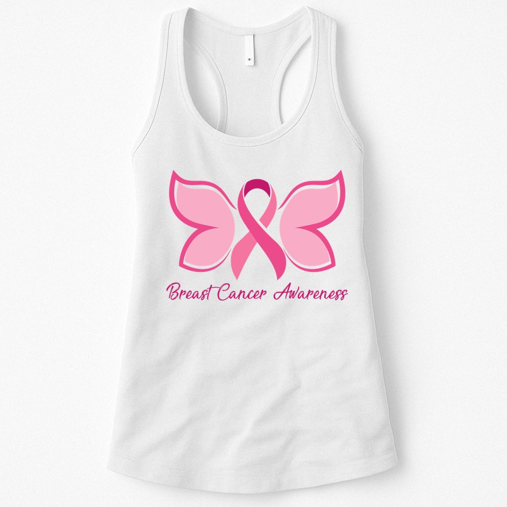 Breast Cancer Awareness Butterfly Pink Ribbon Womens Tank Top