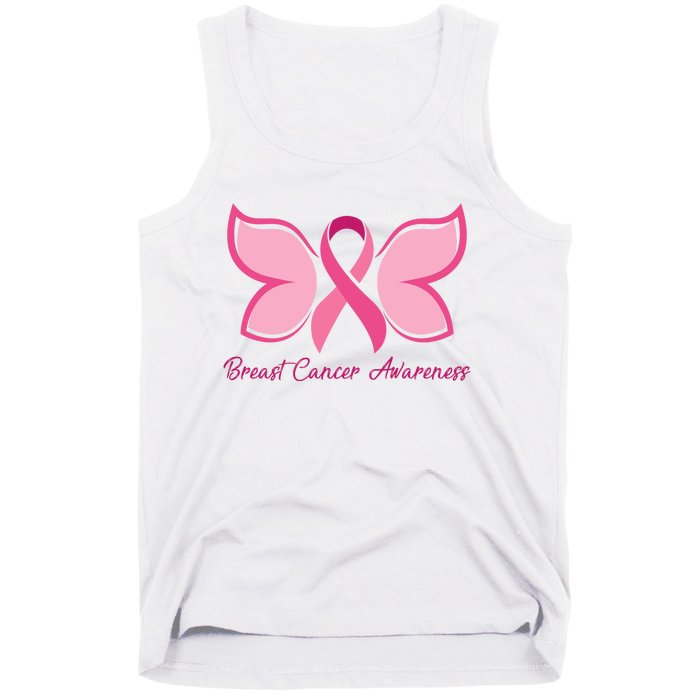 Breast Cancer Awareness Butterfly Pink Ribbon Tank Top