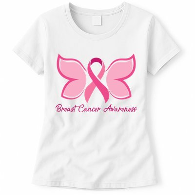 Breast Cancer Awareness Butterfly Pink Ribbon Womens T-Shirt
