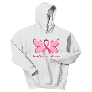 Breast Cancer Awareness Butterfly Pink Ribbon Kids Hoodie