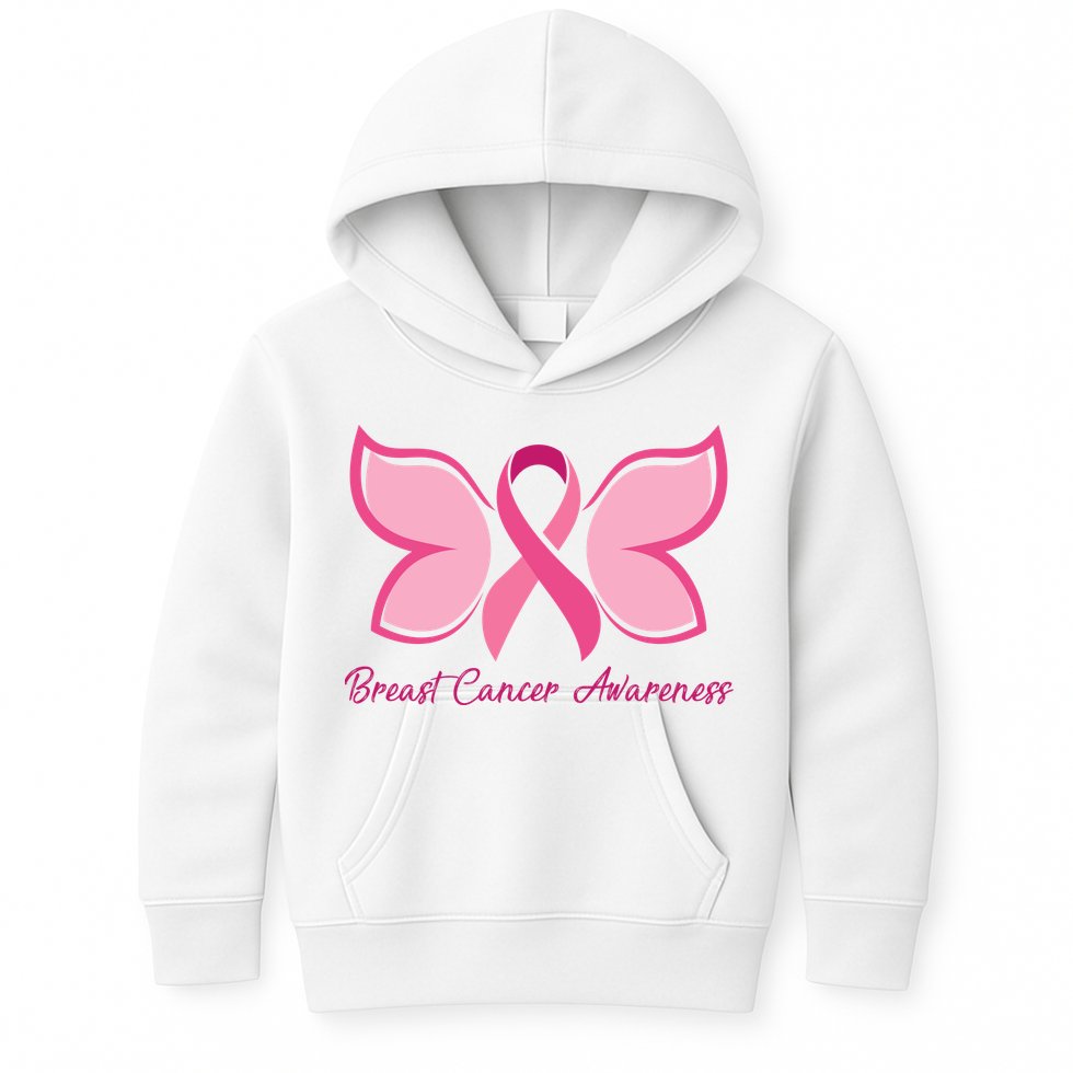 Breast Cancer Awareness Butterfly Pink Ribbon Kids Hoodie