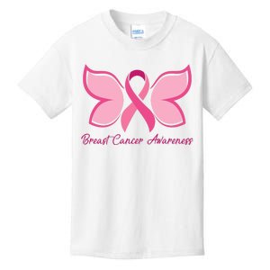 Breast Cancer Awareness Butterfly Pink Ribbon Kids T-Shirt