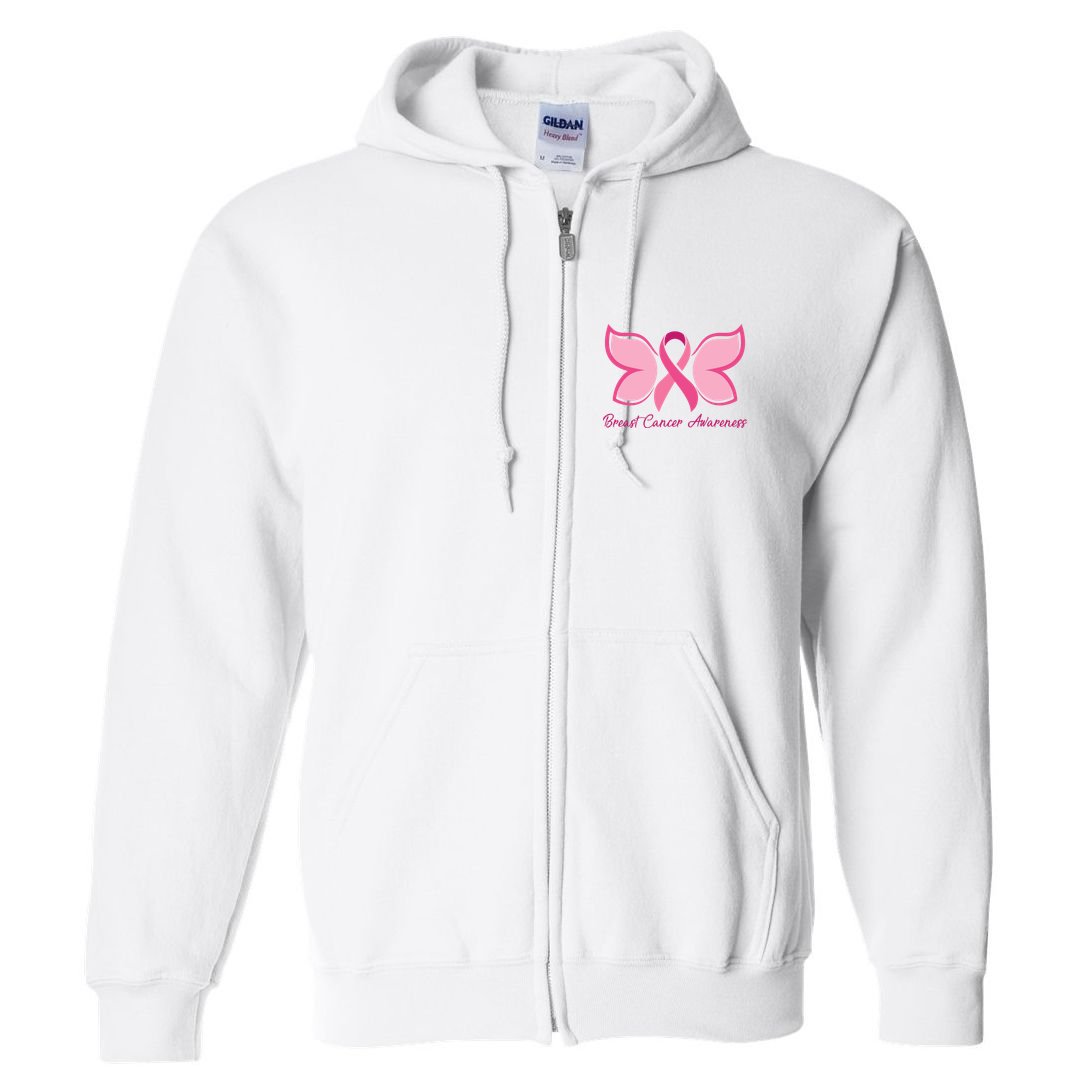 Breast Cancer Awareness Butterfly Pink Ribbon Full Zip Hoodie