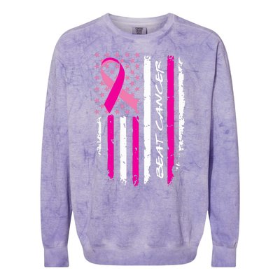 Breast Cancer Awareness USA Distressed Flag Colorblast Crewneck Sweatshirt