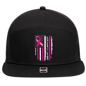 Breast Cancer Awareness USA Distressed Flag 7 Panel Mesh Trucker Snapback Hat