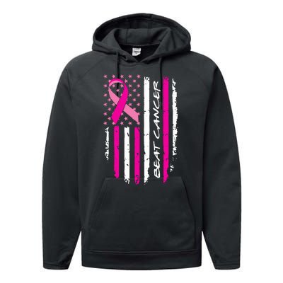 Breast Cancer Awareness USA Distressed Flag Performance Fleece Hoodie