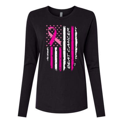 Breast Cancer Awareness USA Distressed Flag Womens Cotton Relaxed Long Sleeve T-Shirt