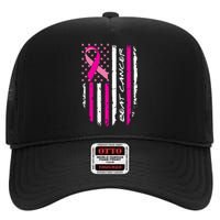 Breast Cancer Awareness USA Distressed Flag High Crown Mesh Back Trucker Hat