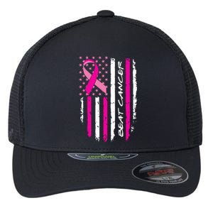 Breast Cancer Awareness USA Distressed Flag Flexfit Unipanel Trucker Cap