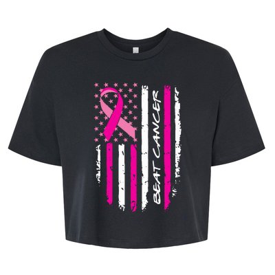 Breast Cancer Awareness USA Distressed Flag Bella+Canvas Jersey Crop Tee