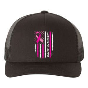 Breast Cancer Awareness USA Distressed Flag Yupoong Adult 5-Panel Trucker Hat