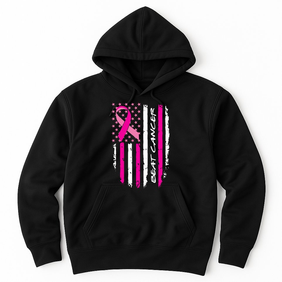 Breast Cancer Awareness USA Distressed Flag Hoodie
