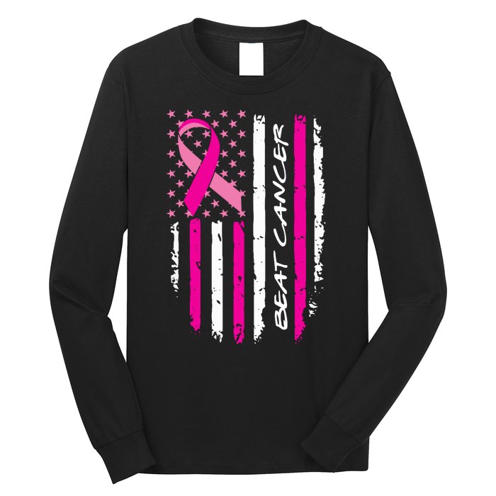 Breast Cancer Awareness USA Distressed Flag Long Sleeve Shirt