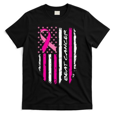 Breast Cancer Awareness USA Distressed Flag T-Shirt