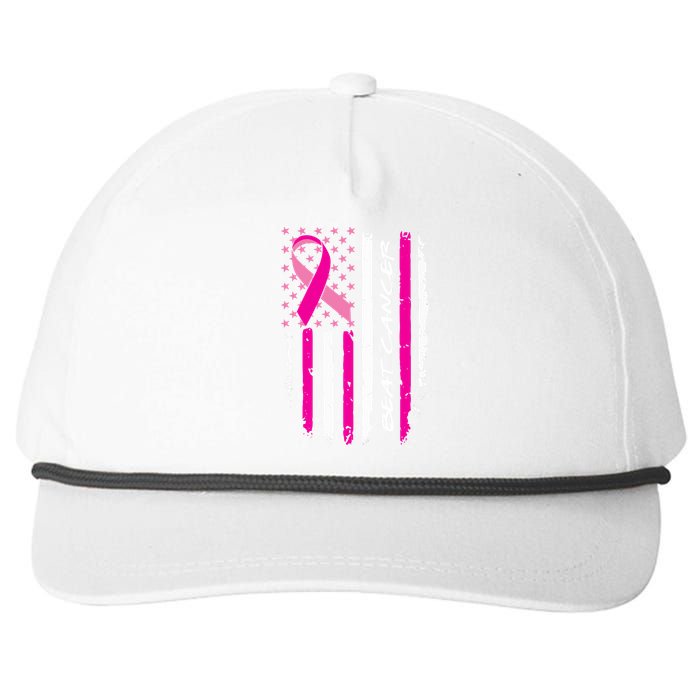 Breast Cancer Awareness USA Distressed Flag Snapback Five-Panel Rope Hat