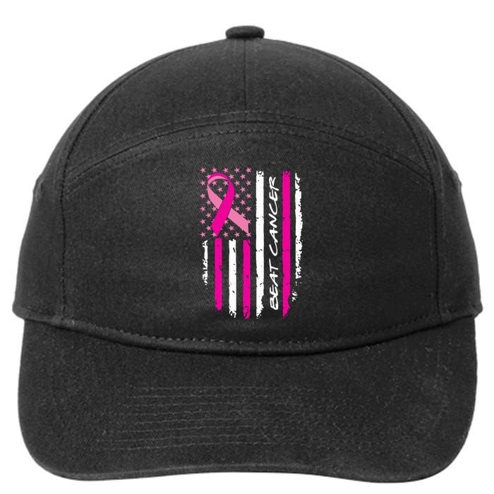 Breast Cancer Awareness USA Distressed Flag 7-Panel Snapback Hat